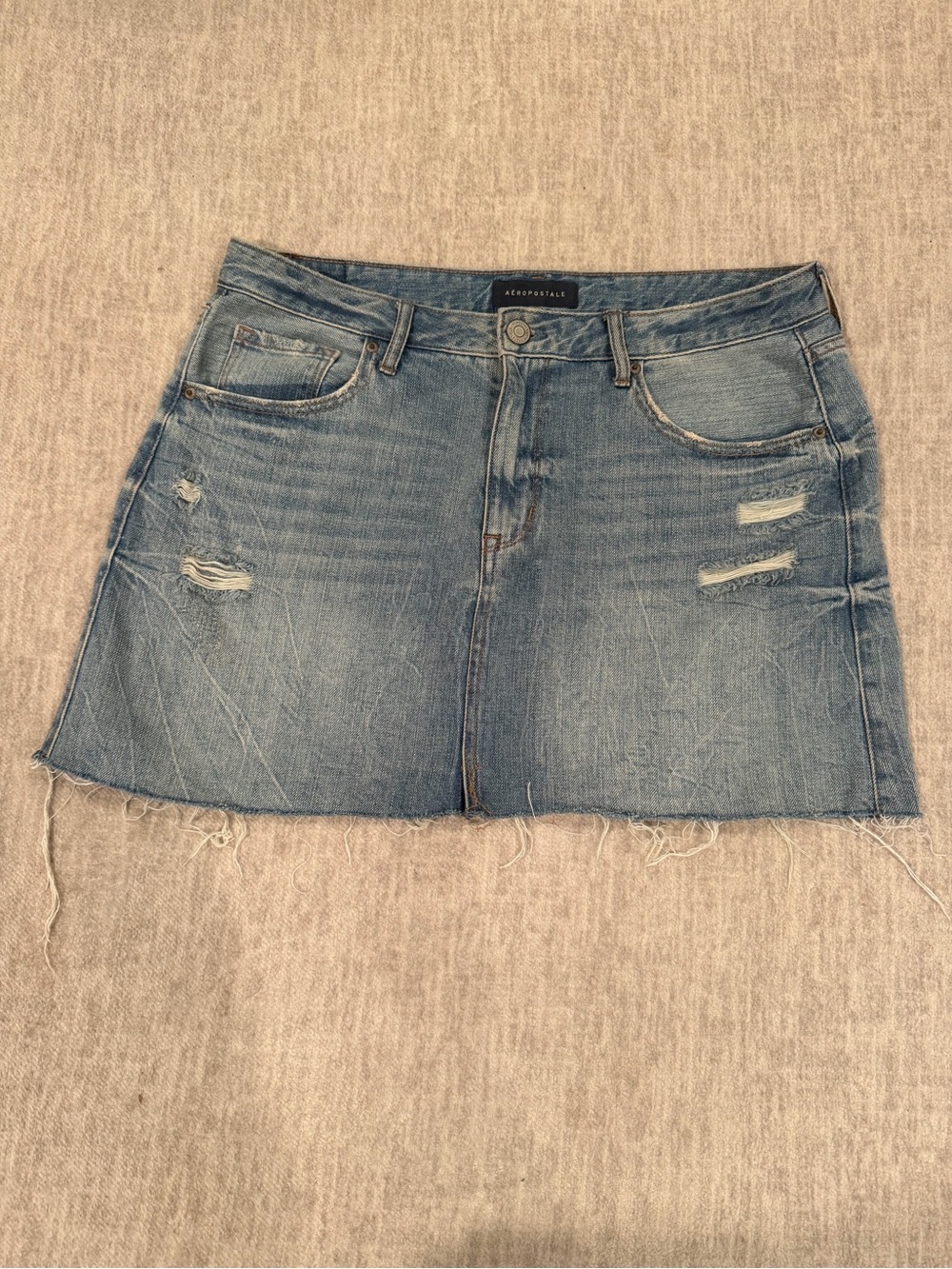 Aeropostale Light Blue Distressed Denim Mini Skirt